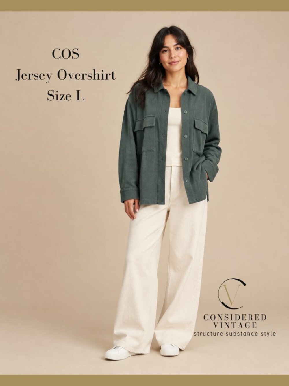 COS Green Relaxed-Fit Jersey Overshirt Shacket - Size L